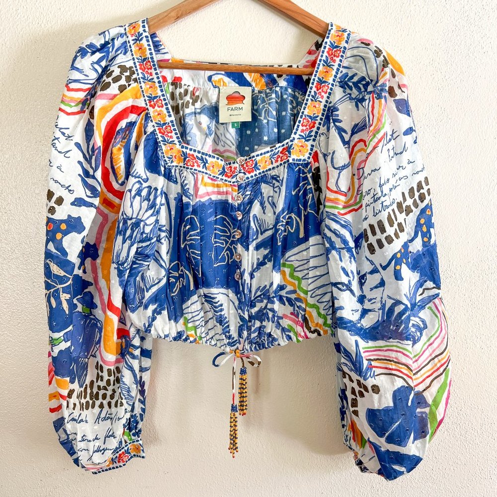 Farm Rio: Wild Brazil Crop Top Cotton Tiered Ruffles Puffed Sleeve